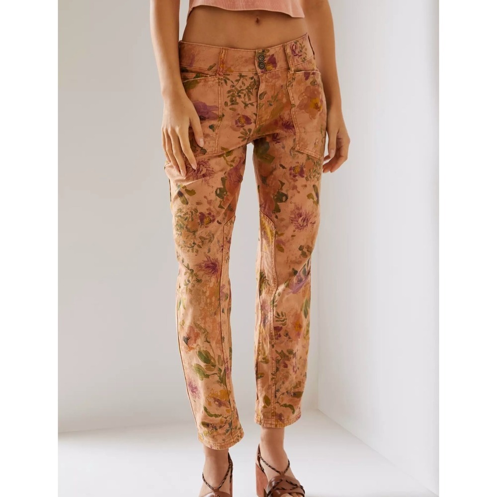 Pilcro The Wanderer Anthropologie Sz 32 Floral Print Low-Rise Pants Peach